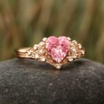 Beautiful rose quartz engagement ring with rose cut and rose gold sapphire designs