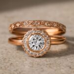 Unique rose gold engagement ring with floral halo and vintage alexandrite